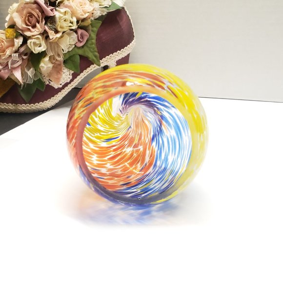 Red Blue & Yellow Swirl Hand Blown Table Decor - Picture 8 of 12
